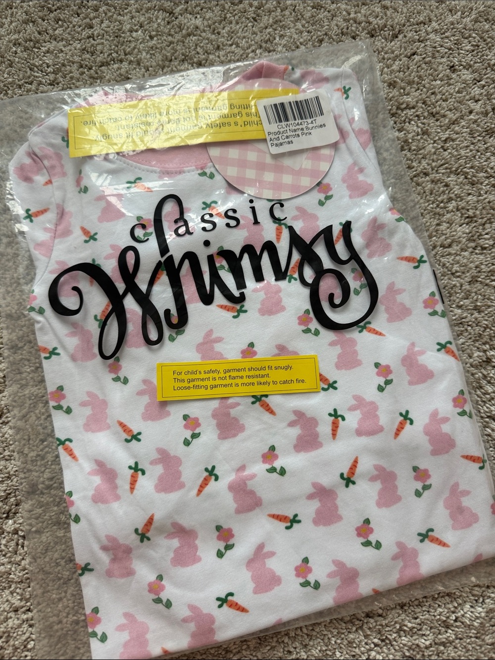 Classic Whimsy Pink Bunny Print Kids Pajama Top
